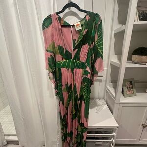 FARM Rio Pink and Green Long Sleeve Maxi Dress